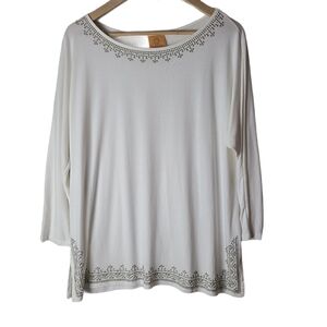Ruby Rd. White bead half-sleeved  crew neck shirt